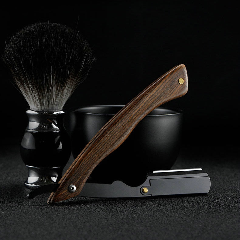 black tan wood + stainless steel